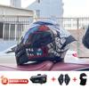 Full Face Motorcycle Helmet With Rear Wing Bluetooth Headset Men All Season Electric Bike Motorbike Riding Safety Gear