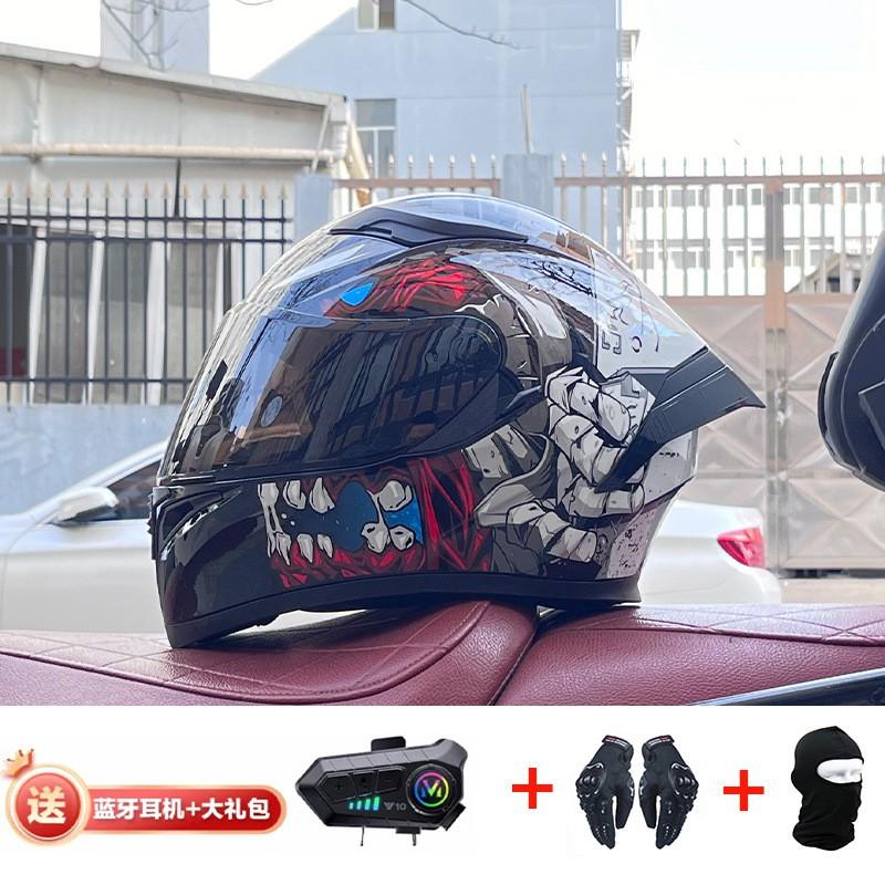 Full Face Motorcycle Helmet With Rear Wing Bluetooth Headset Men All Season Electric Bike Motorbike Riding Safety Gear