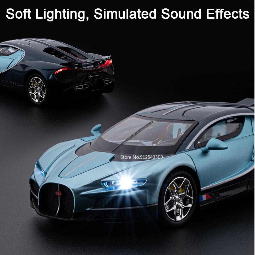 1:24 Tourbillon Bolide Sports Car Model Toy Music Light Pull Back Supercar Simulation Vehicles Toys Models Office Table Ornament