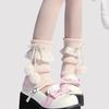 Dopamine Milk Blue Sock Covers Knitted Calf Sleeves Lace Trim JK Stacked Socks with Pom Poms Lolita Socks for Women