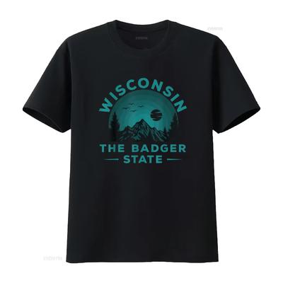 Wisconsin The Badger State T Shirt Vintage Washed Soft Casual Homme Graphic Top For Everyday Wear Fashion Stylish Breathable