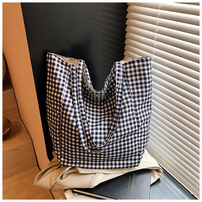 Karierte Canvas-Tasche Lazy Style neue Tasche mit großer Kapazität Damen Freizeit College-Student Tragetasche