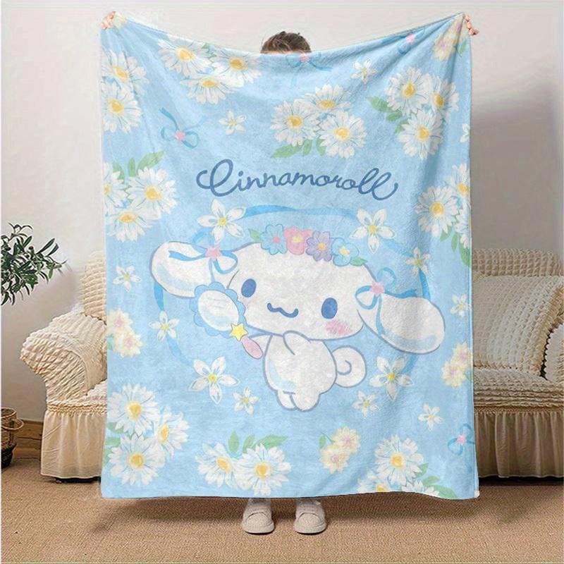 

1pc, Sanrio Cute Cinnamoroll Floral Home Decor Blanket: Perfect Gift for Bedroom, Living Room, Travel, Camping, Car, Beach, Office Nap. Soft Flannel T 130x150cm