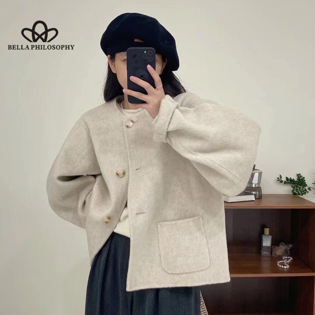 New Double-sided Cashmere Coat Female Short Round Neck Sense Wool Tweed Jacket High Quality Faux Fur Coat