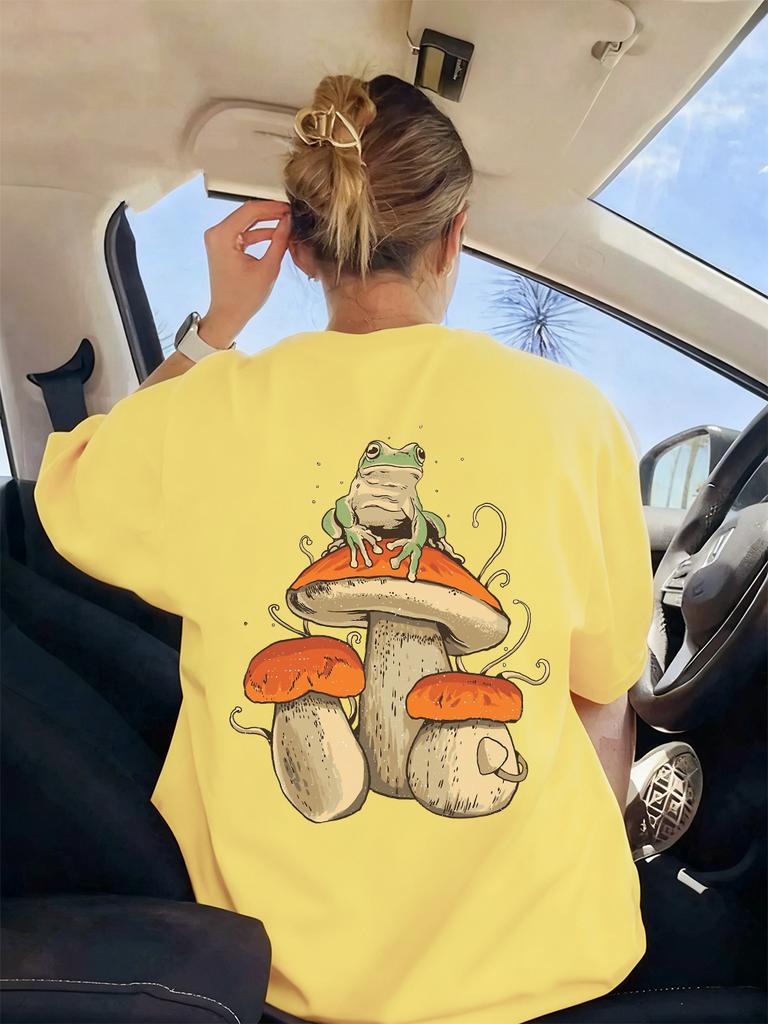 Mushroom Dark Academia Frog Printing TShirts Women Basics Soft Short Sleeve Tops Loose ONeck T Shirts Summer Womans Clothes
