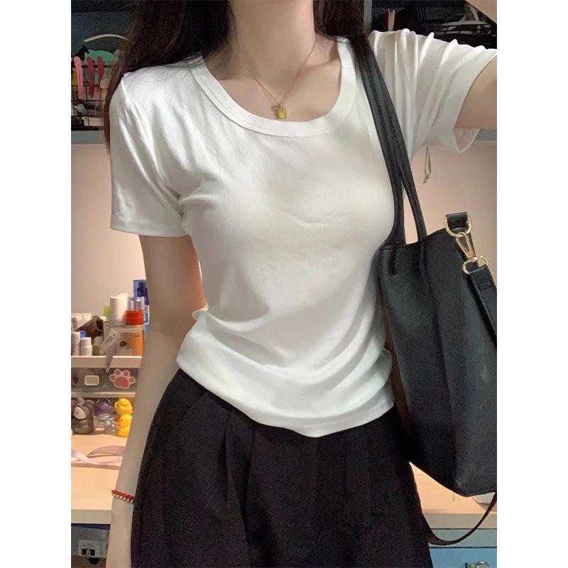 Women's Summer Square Collar Short Sleeve Fitted T-shirt