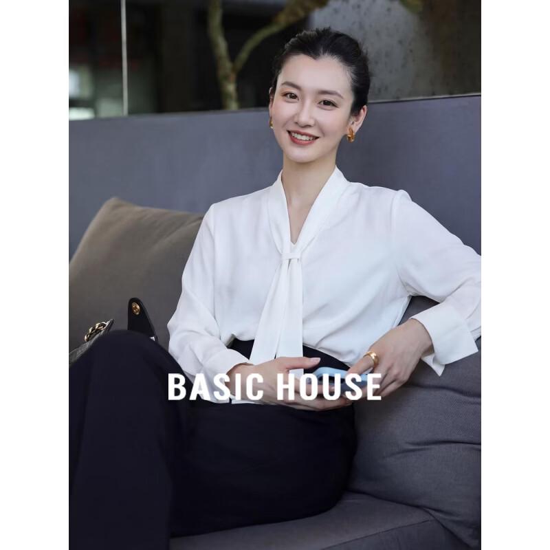 

Basic House Women s Ribbon Tie Long Sleeve Blouse M