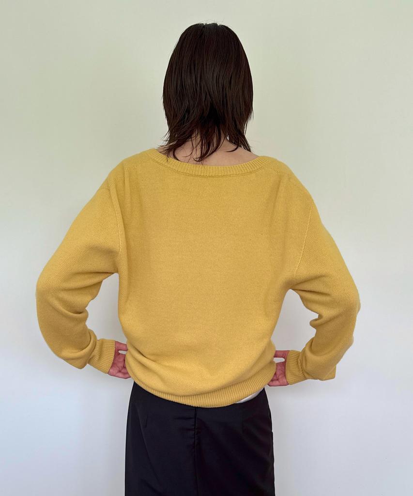 DIAGONAL V Neck Basic Knit (Yellow)