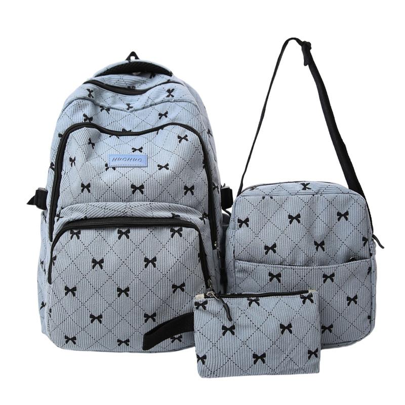 Dreiteiliger Schleifen-Rucksack Cord-Rucksack Schülerschultasche