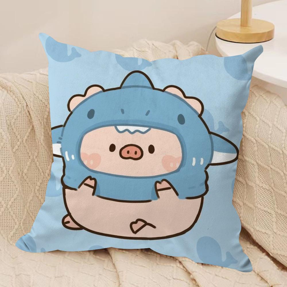 Cartoon L-Lulu Pig Pink Cushion Cover Silky Short Plush Double-Sided Printed Pillow Case for Sofa All Seasons Home Decor Gift