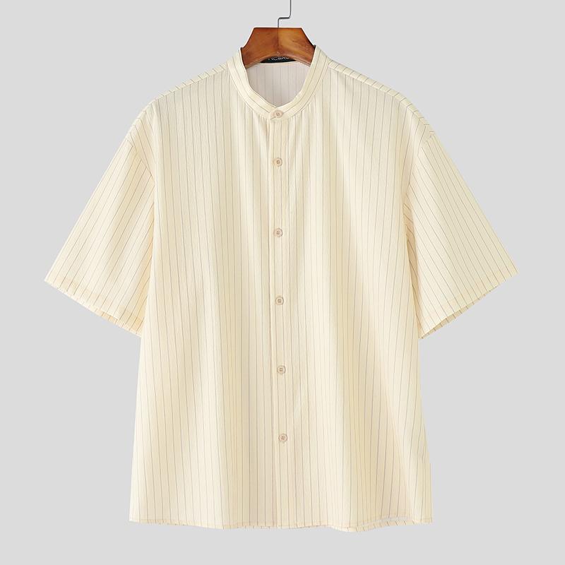 

INCERUN Мужские полосатые рубашки Повседневные с коротким рукавом Застегивающиеся на пуговицы Топы S хаки