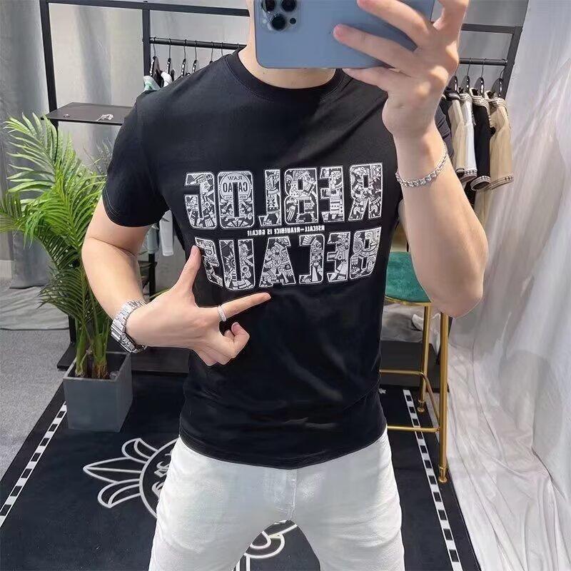 

New American Tide Letters Printed Short-Sleeved T-Shirt Men S Summer Ins Tide Loose Casual Tops 5XL білий