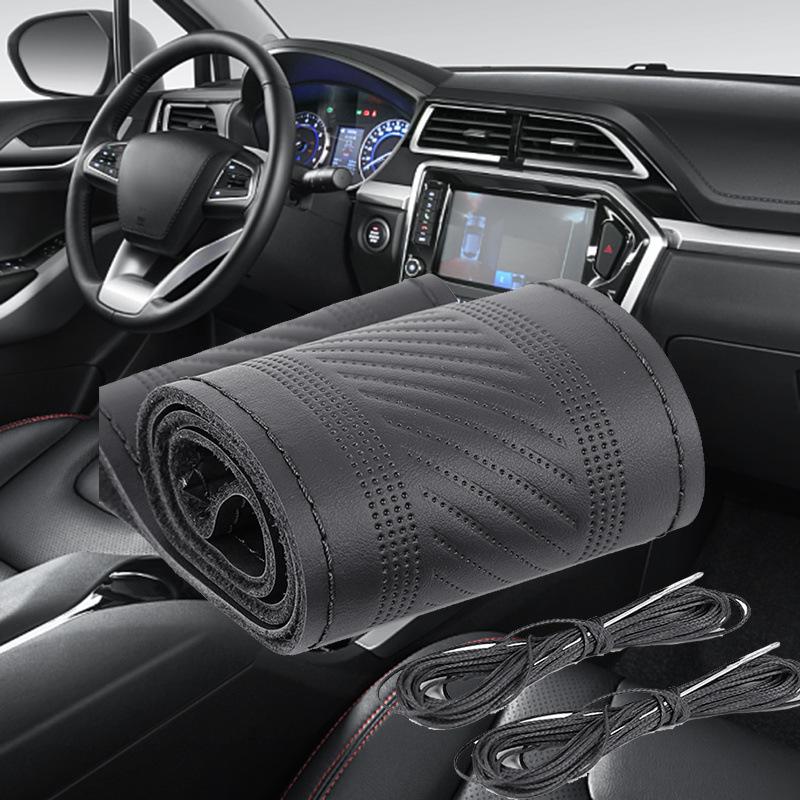 Χειροποίητο Κάλυμμα Τιμονιού από Γνήσιο Δέρμα, Αντιολισθητικό, Άνω Στρώμα από Δέρμα Αγελάδας που Απορροφά τον Ιδρώτα, Καθολικό για Όλες τις Εποχές.