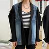 Niche Women's Spring Bowknot Distressed Denim Suit: Heavy Duty Short Jacket + Wide Leg Pants