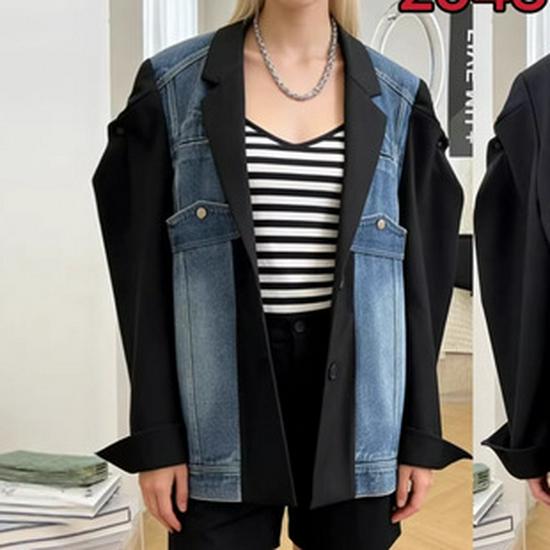 Niche Women's Spring Bowknot Distressed Denim Suit: Heavy Duty Short Jacket + Wide Leg Pants