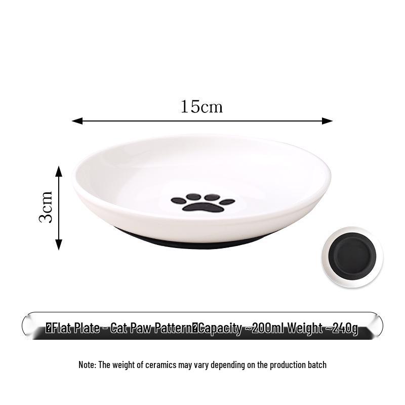 Minimalist Cat Paw & Fishbone Ceramic Pet Bowl with Anti-Spill Silicone Pad