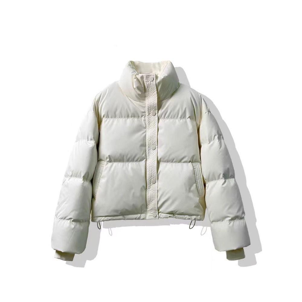 Women's Stand Collar Long Sleeve Cropped Puffer Jacket Loose Fit Casual Winter Warm Padded Coat