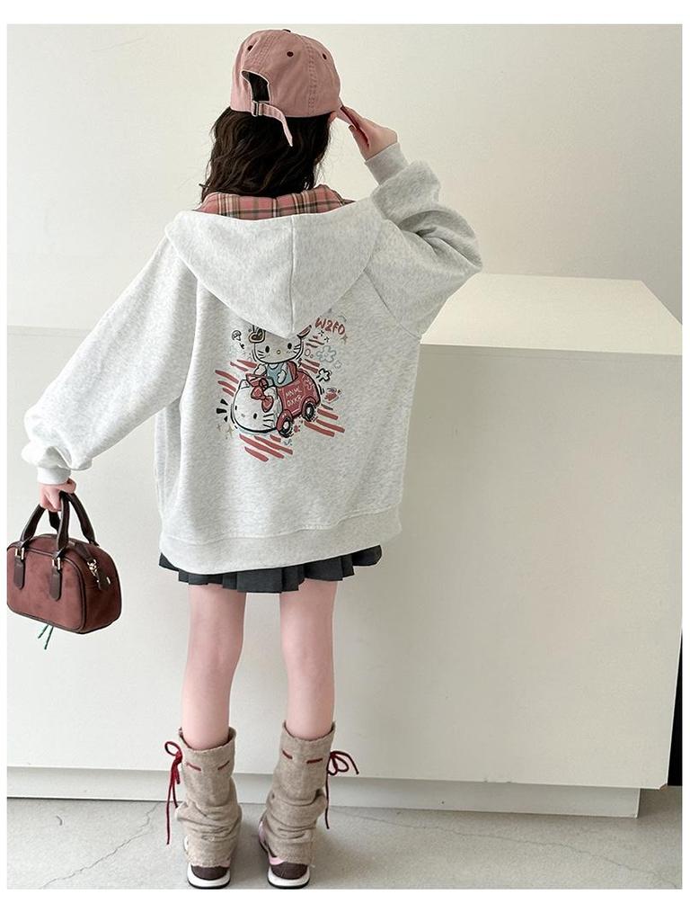 Autumn Girls' Cute Cat Hoodie Cardigan - Children's Zip-Up Jacket