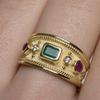 San Jie European & American Wide Band Retro Court Style 18k Gold-Plated Ring with Zirconia