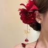 Elegant Design Flower Hairpin Pink Floral Headdress Tassel Hanfu Hair Accessories  Party Wear