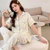 1011 new pajamas women's summer cloud cotton short-sleeved trousers two-piece set Japanese large-size printed loungewear autumn