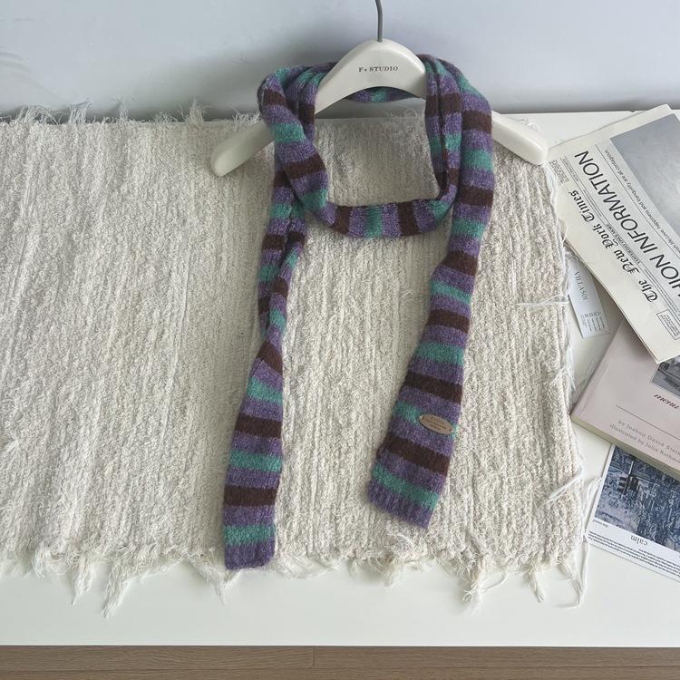 

Ранняя осень и зима, Тонкий и узкий длинный маленький шарф в полоску, Женский модный стиль миллениалов, Вязаный шарф-сосиска