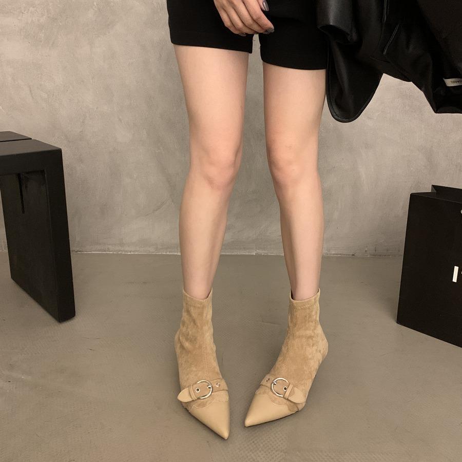 French Kitten Heel Pointed Toe Skinny Short Boots Women's Shoes Retro Temperament High Heel Spring and Autumn Single Boots