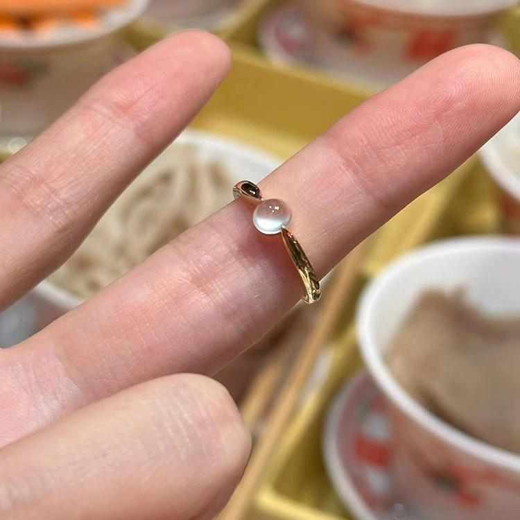 Xiaohongshu Bestseller: Gold Jade-Inspired Egg Face Ring - Women s Luxury Minimalist Style Adjustable Open Size