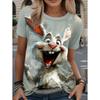Wielkanocny Damski Śmieszny T-shirt z Nadrukiem Królika Krótki Rękaw Topy 3D Nadruki Koszulka z Okrągłym Dekoltem Letnia Casualowa Odzież Damska