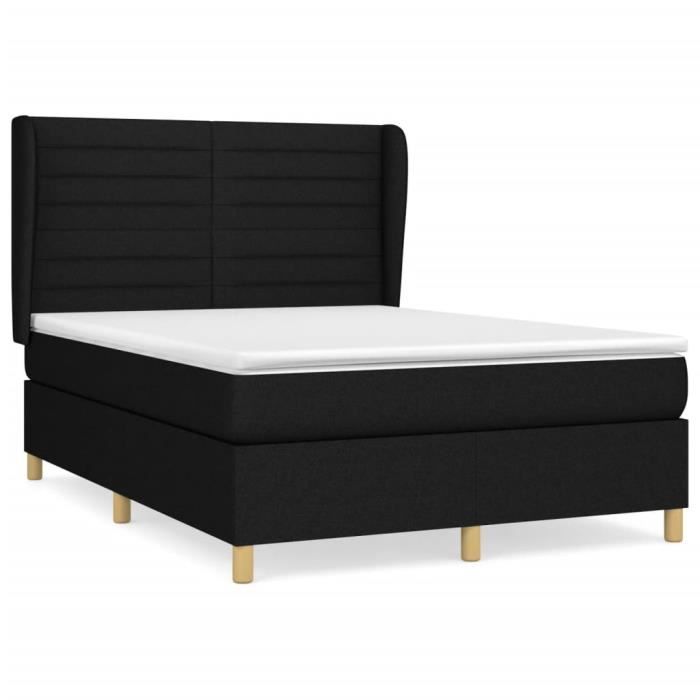 3128599 vidaXL Lit à sommier tapissier avec matelas Noir 140x190 cm Tissu