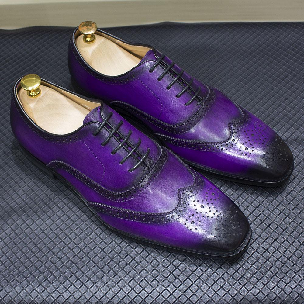 Fashion Size 7-12 Handmade Men's Wingtip Oxford Shoes Genuine Calfskin Leather Brogue Dress Shoes Classic Business Formal Shoes for Men