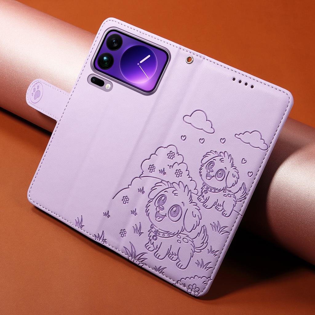For Xiaomi 17 Pro Max Case RFID Blocking Imprinted Dog Pattern PU Leather Phone Cover with Wrist Strap