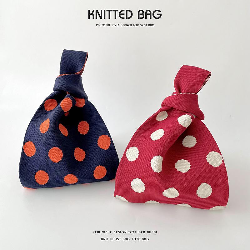 New Cross-Color Polka Dot Knit Shoulder Tote - Large Capacity Women's Handbag