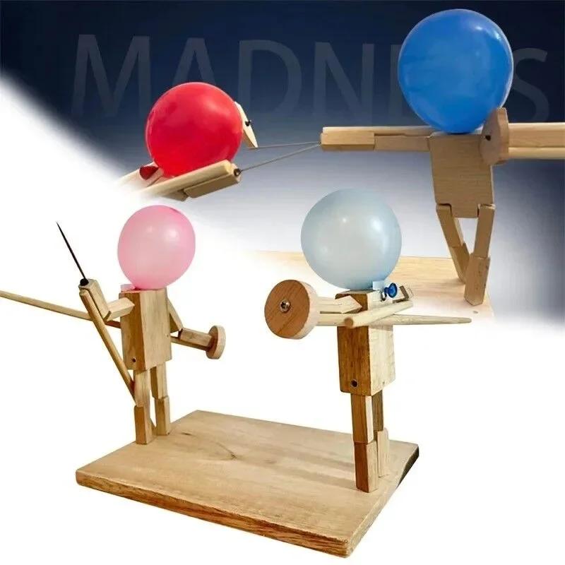 Fencing 2 Balloon Players Fast Wooden Inflatable Fighter Wooden Balloon Paced for Battle Battle Head Game Handmade Puppet