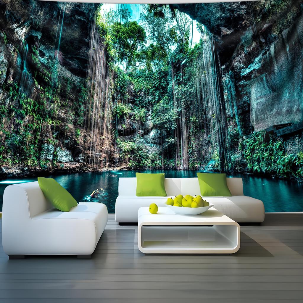 1Pc Ultra Large Size Cave Natural Swimming Pool Scenery Photo Background Wall Tapestry-Large Size Decorative Hanging Cloth