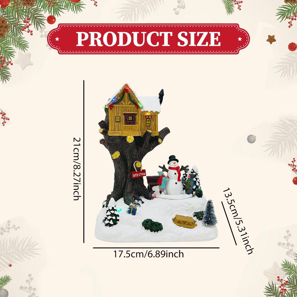 Lighted Christmas Village House Figurine Decoration with Light and Music Desktop Ornament