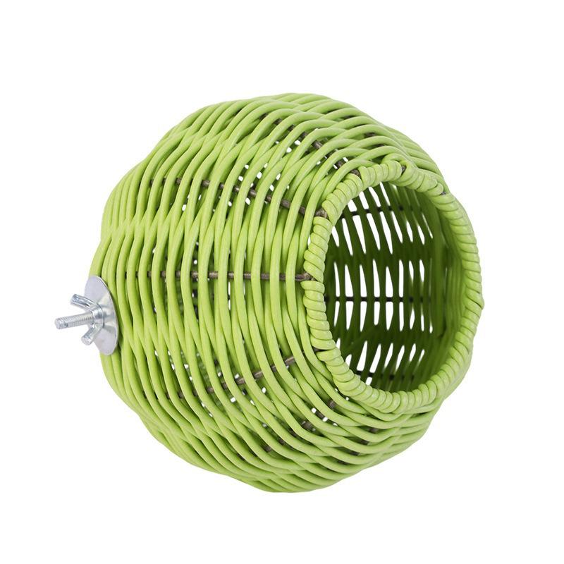 Hanging Rattan Bird & Squirrel Nest with Plastic Cage - Cozy Sleep Spot for Small Pets