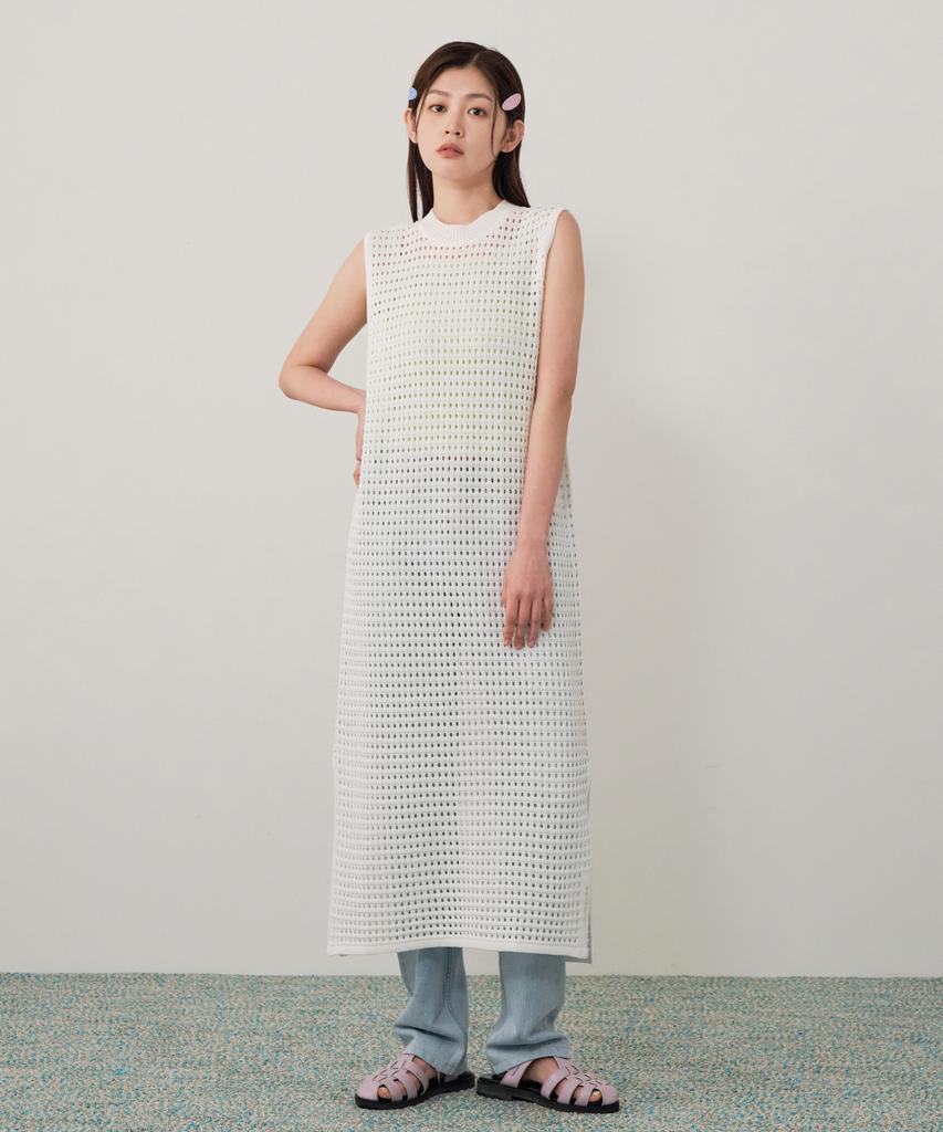 Covernat Woman Sleeveless Knit Dress Ivory