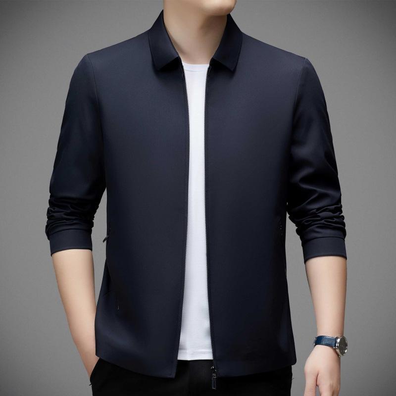 Hochwertige Maulbeerseide Jacke Herren Business Casual Frühling und Herbst Mittelalter und Ältere Bügelfrei Dünn Revers Papa Jacke