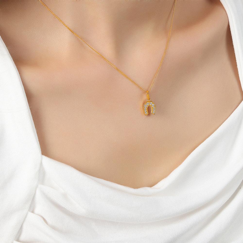 Style Fashion Personalized Collarbone Chain Horseshoe Print Key 18K Gold Pendant Necklace Jewelry