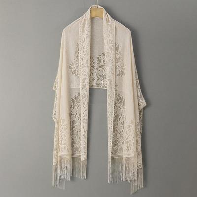 Women's Lace Shawl: A Versatile Spring and Autumn Outerwear with Tassels, Perfect As a Summer Silk Jacquard Scarf or Complement To a Cheongsam Dress.