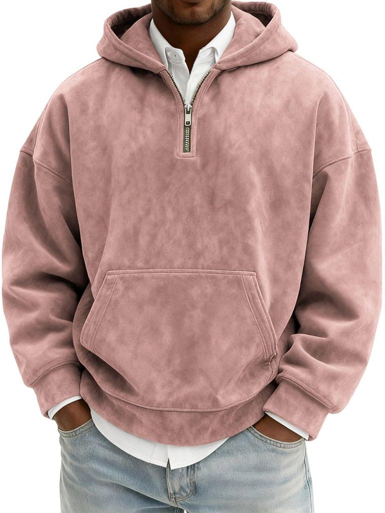 Herren Retro Gewaschener Wildleder Halbzip Hoodie - Herbst/Winter Unifarben