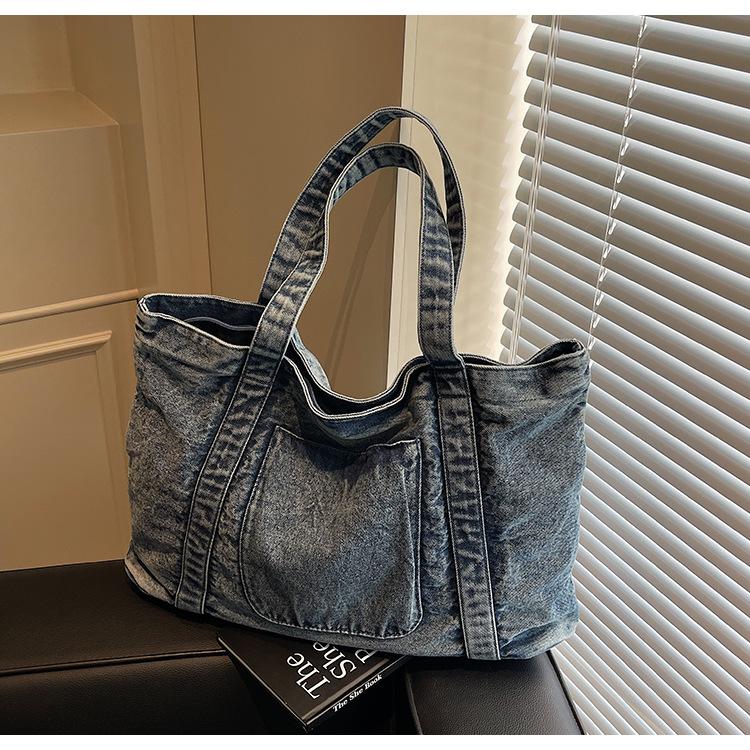 

Ретро джинсовая сумка женская новая большая вместительная универсальная сумка литературная Харадзюку сумка через плечо светло-синий