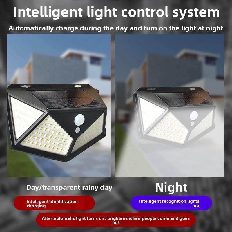 100 LED Dış Mekan Güneş Enerjili Duvar Lambası Güneş Işığı ile Çalışan Spot Işığı PIR Hareket Sensörlü Su Geçirmez Merdiven Dış Duvar Bahçe Lambaları