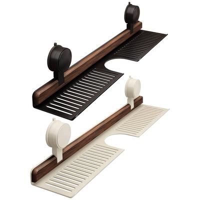 Walnut Suction Cup Bathroom Shelf No Drilling Heavy Duty Storage Rack Over Faucet Sink Rack for Bathroom