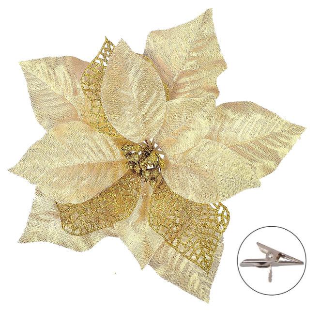 

20 см Красный бриллиантовый бархат с золотой пудрой Рождественский цветок украшение аксессуар цветок