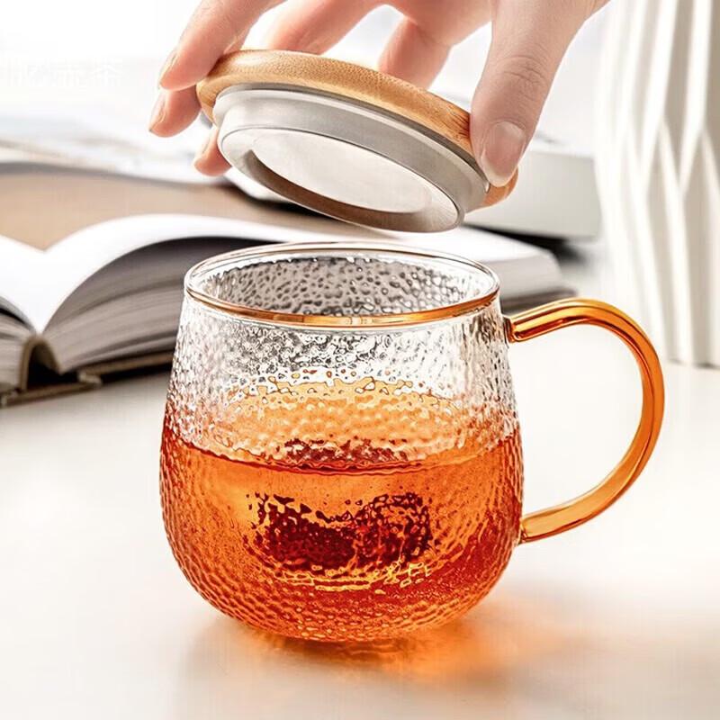 YIHUTEA Hammered Glass Tea Cup with Infuser