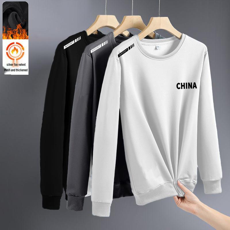 Men's Autumn/Winter Trendy Pullover Hoodie - Versatile Loose-Fit Round Neck with Velvet Layer