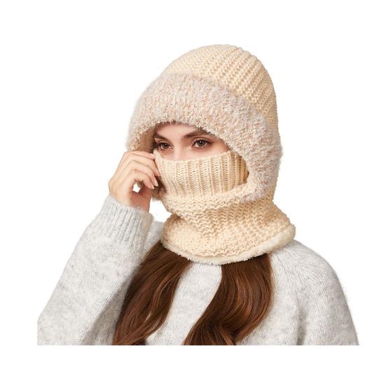 

3 in 1 Knit Hat Solid Color Plush Trim Velvet Lining Winter