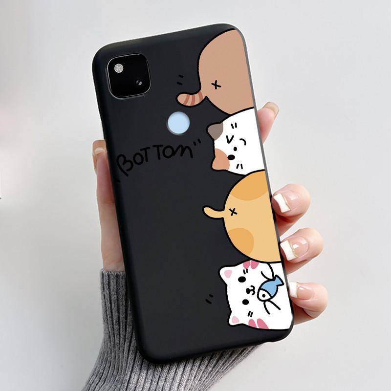 Coque Pour Google Pixel 4A 4 A 4G Noir Coque de Téléphone Esthétique Mignon Chat Dessin Animé Mince Souple TPU Silicone Arrière Pour Pixel4A Coquille